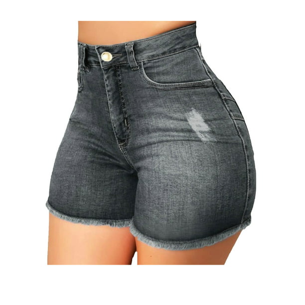 SELX-Women Juniors Bandage High Waist Skinny Denim Shorts 